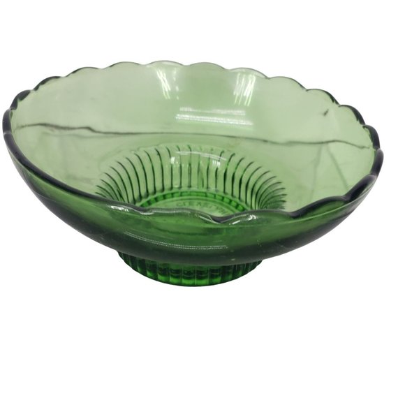 Vintage Green Glass Bowl by EO Brody Co with Scalloped Rim Pedestal Bowl - Picture 2 of 13
